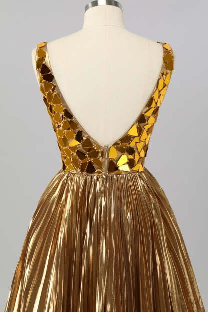 Golden A Line Mirror Short Metallic Homecoming Dress