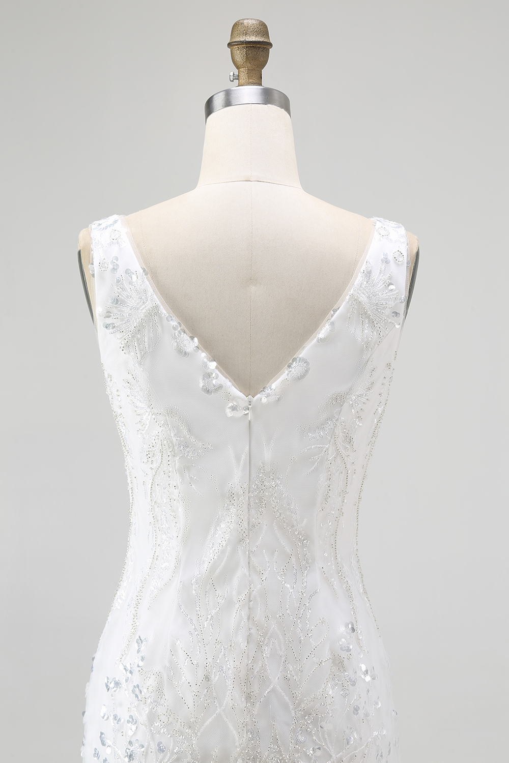 Sparkly Sequins White Tight V-Neck Short Homecoming Dress