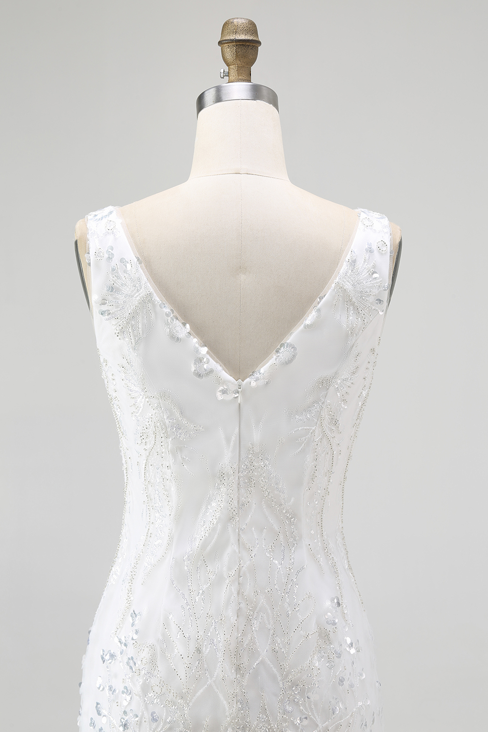 Sparkly Sequins White Tight V-Neck Short Homecoming Dress