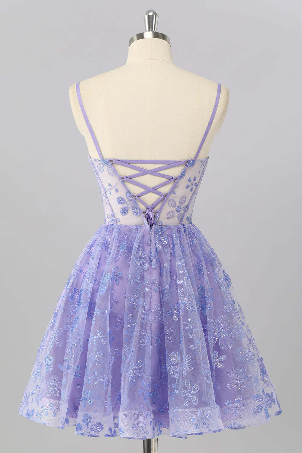 Sparkly Purple Floral Corset A Line Short Homecoming Dress