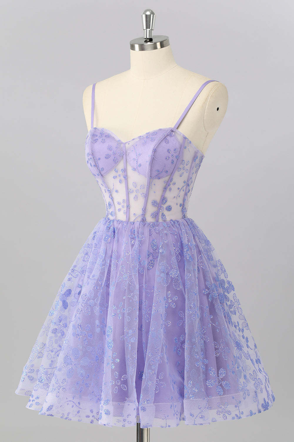 Sparkly Purple Floral Corset A Line Short Homecoming Dress