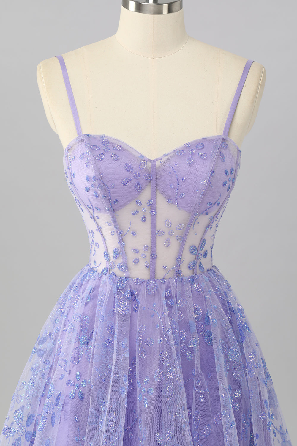 Sparkly Purple Floral Corset A Line Short Homecoming Dress