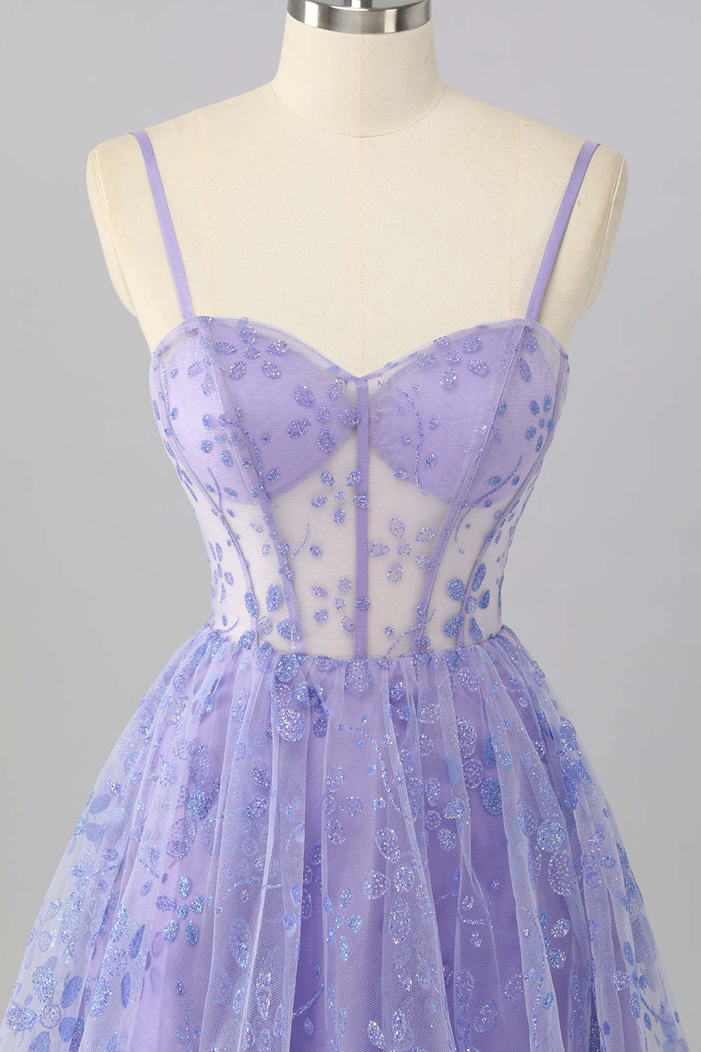 Sparkly Purple Floral Corset A Line Short Homecoming Dress
