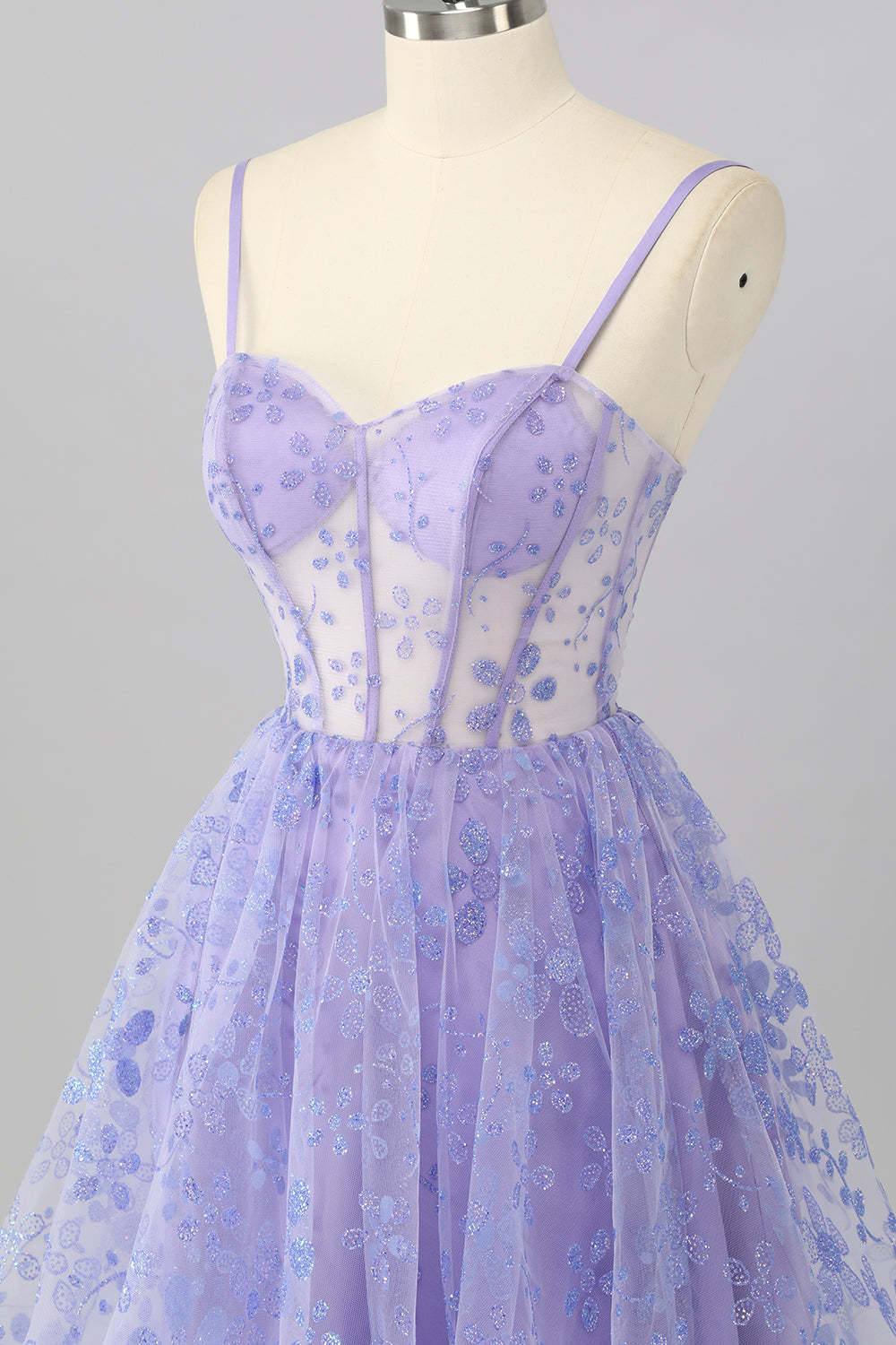 Sparkly Purple Floral Corset A Line Short Homecoming Dress