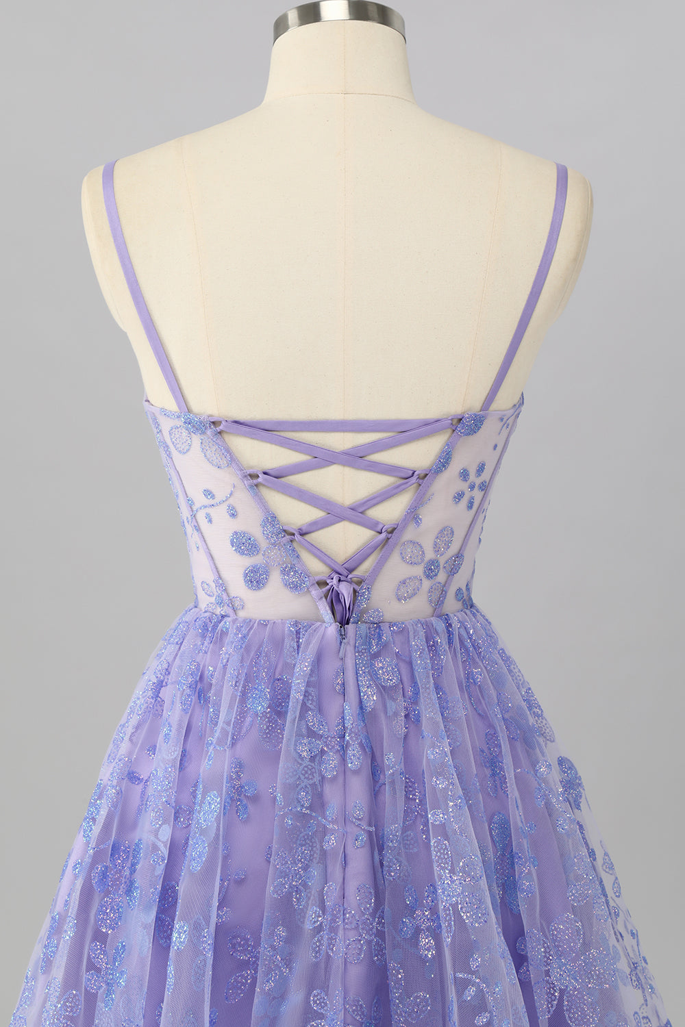 Sparkly Purple Floral Corset A Line Short Homecoming Dress