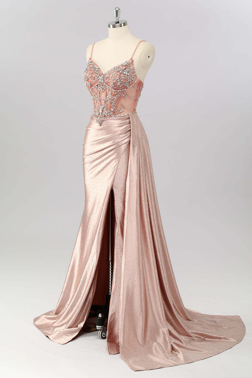 Blush Corset Beaded Mermaid Long Prom Dress with Slit