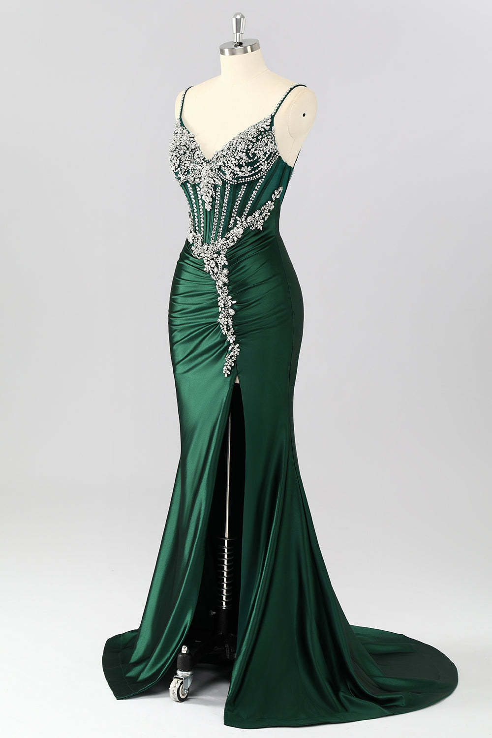 Sparkly Dark Green Mermaid Corset Long Prom Dress with Beading