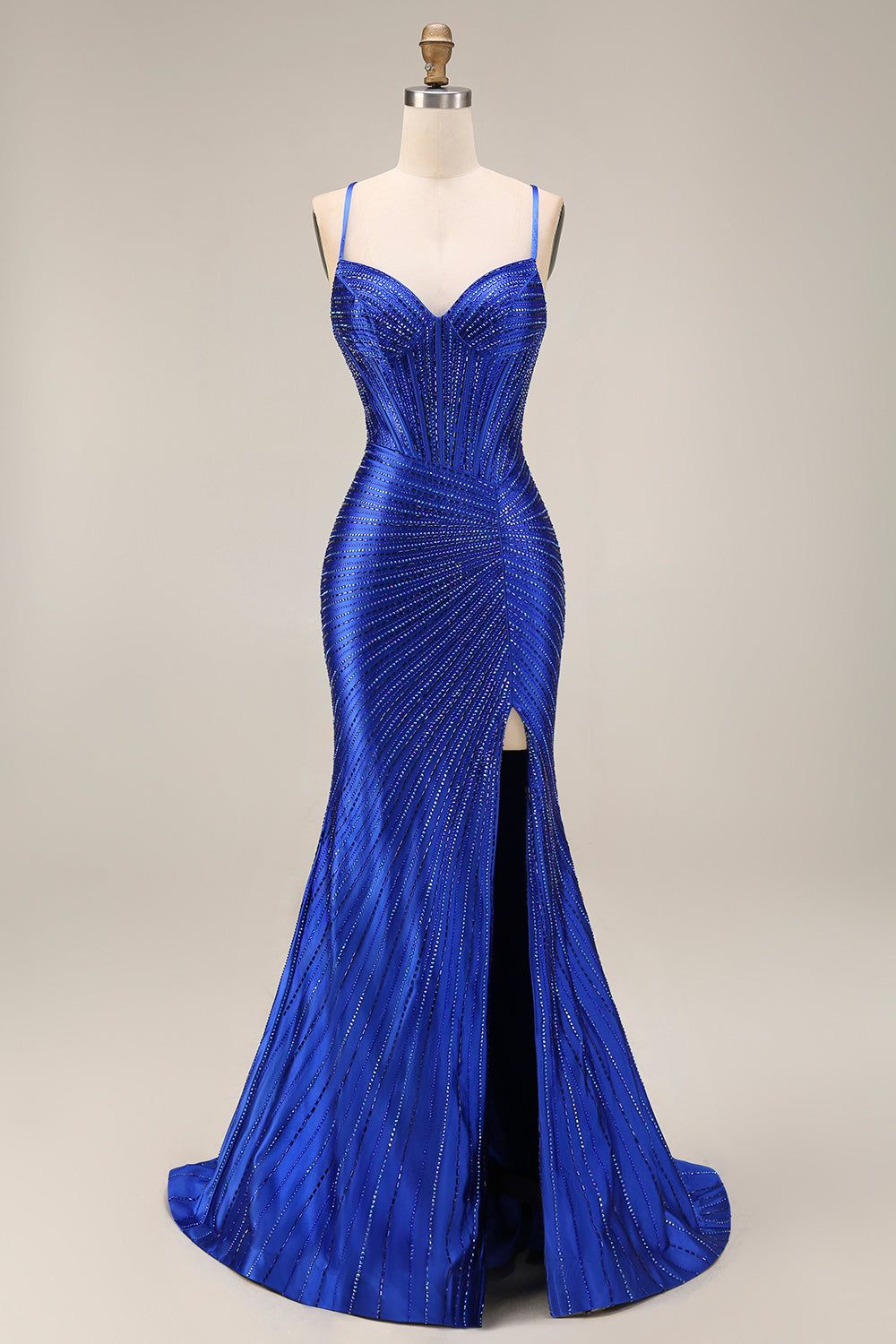 Sparkly Beaded Mermaid Royal Blue Long Prom Dress