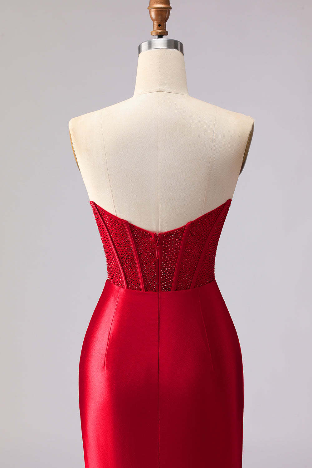 Tiered Red Mermaid Satin Ruffled Long Corset Prom Dress with Slit