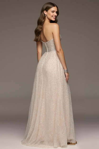 Sparkly Ivory Sweetheart Sequin A-Line Maxi Formal Dress