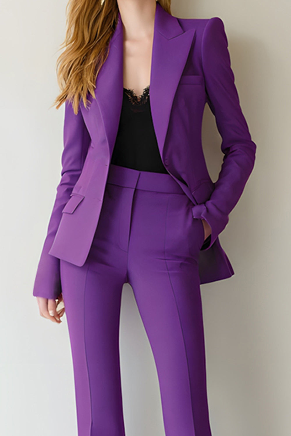 Dark Purple Peak Lapel 2 Piece Prom Suits with Pockets with Sleeves
