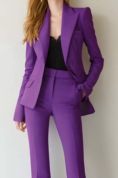 Dark Purple Peak Lapel 2 Piece Prom Suits with Pockets with Sleeves