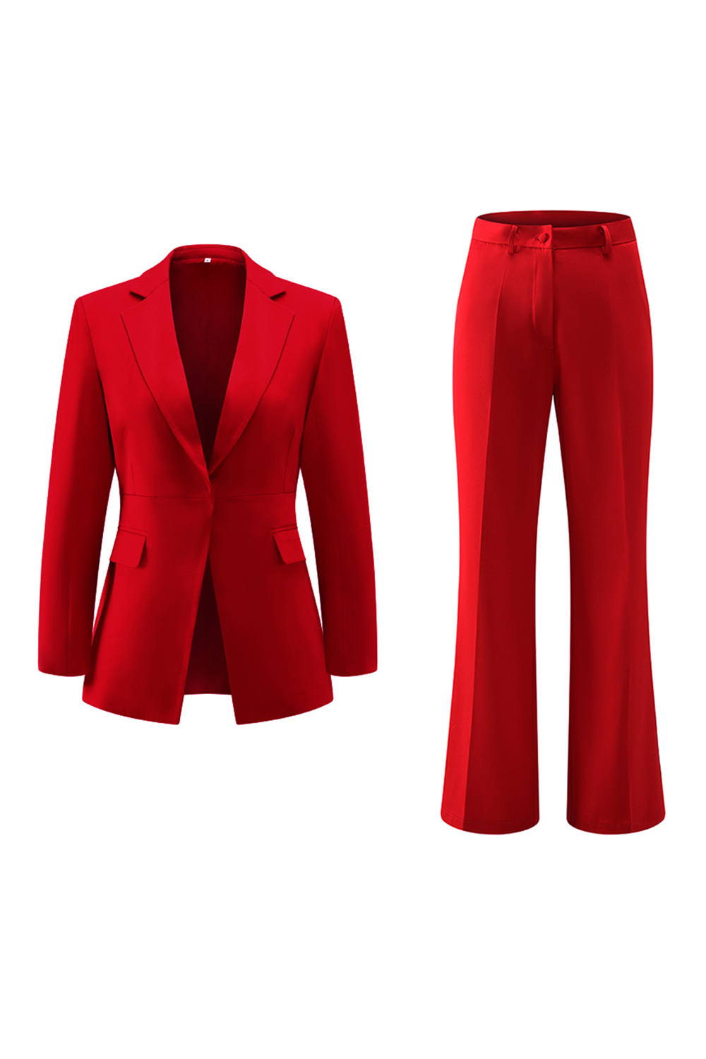 Red Notched Lapel 2 Piece Long Sleeves Prom Suits with Pockets