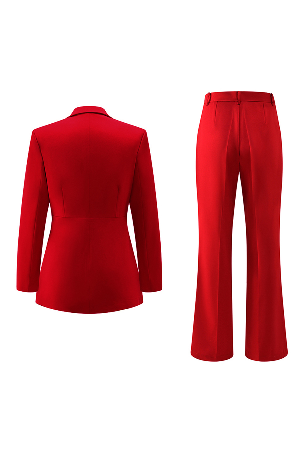 Red Notched Lapel 2 Piece Long Sleeves Prom Suits with Pockets