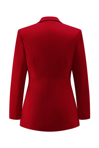 Red Notched Lapel 2 Piece Long Sleeves Prom Suits with Pockets