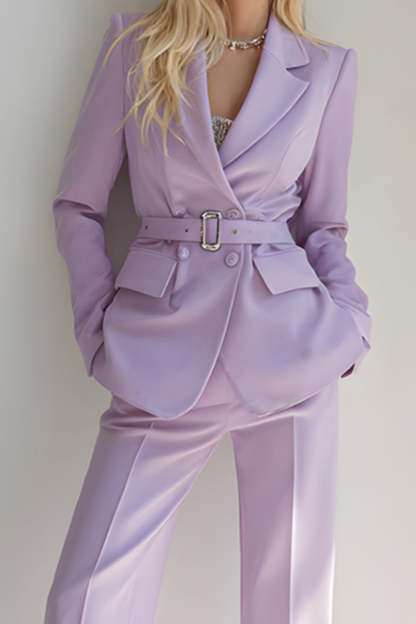 Lilac Notched Lapel 2 Piece Long Sleeves Prom Suits with Belt