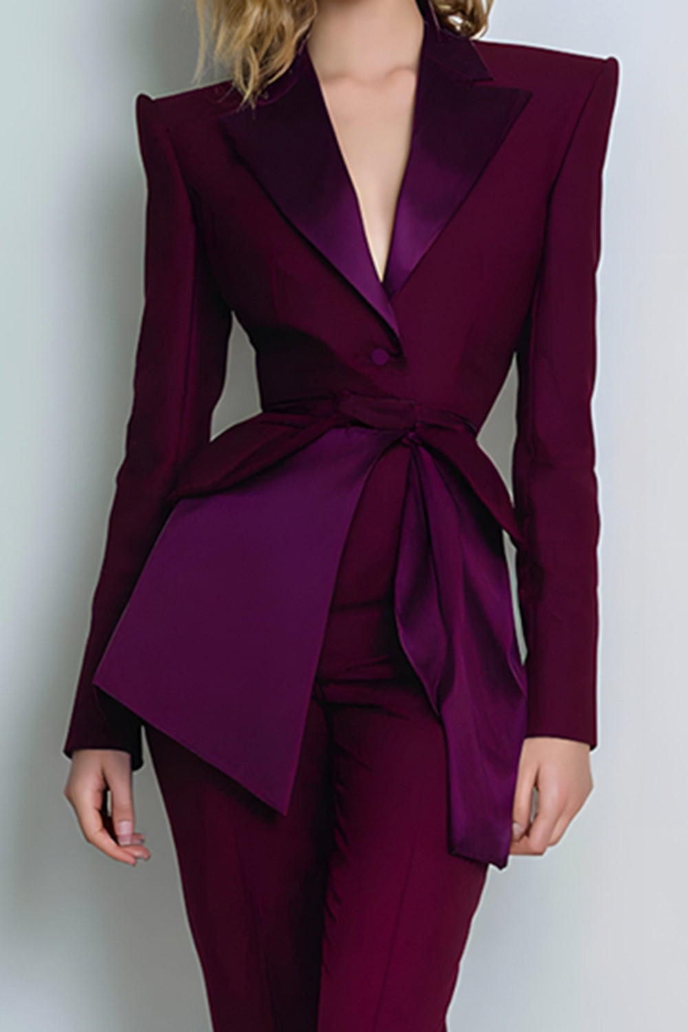 Burgundy Peak Lapel 2 Piece Prom Suits with Sash