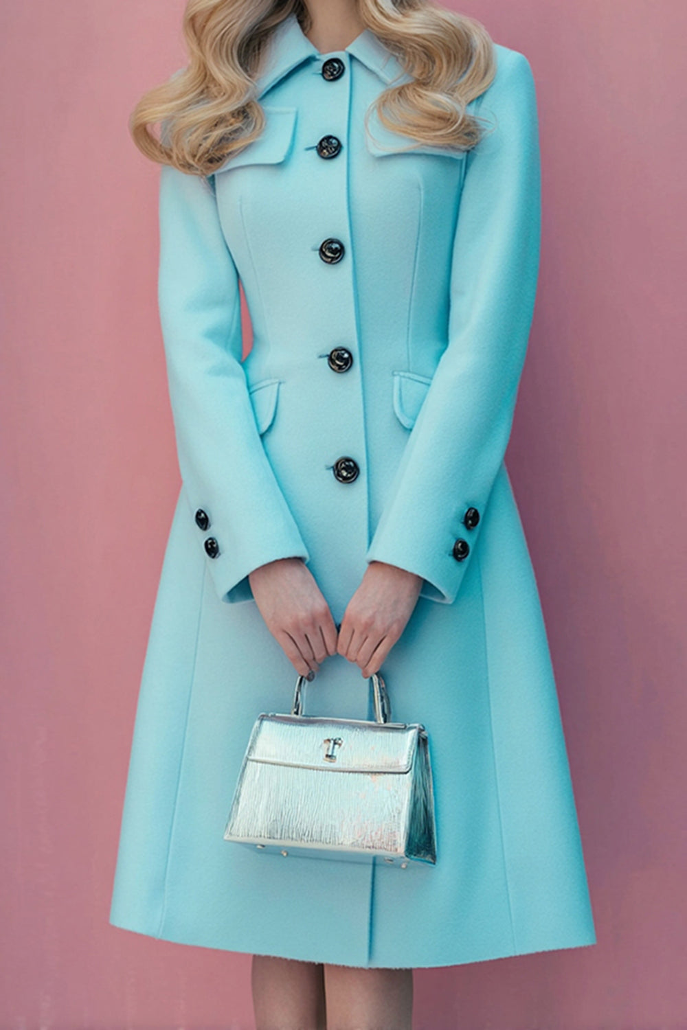 Blue Single Breasted A Line Midi Blazer Dress with Sleeves