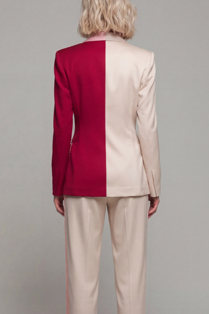 Light Khaki Patchwork Notched Lapel 2 Piece Business Suits with Pockets