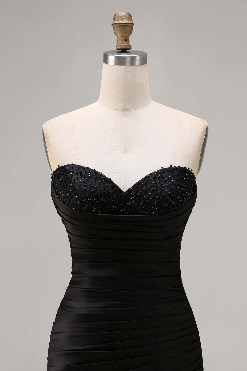 Black Tiered Ruched Mermaid Long Prom Dress with Beading