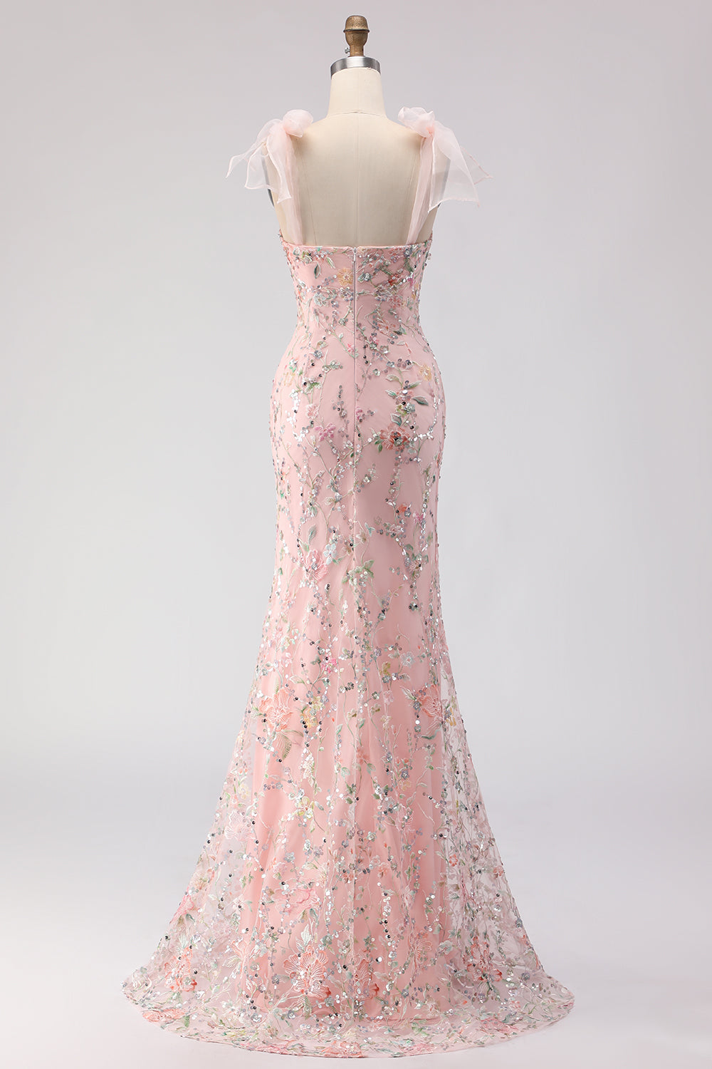 Sparkly Blush Mermaid Sequins Long Floral Prom Dress with Slit