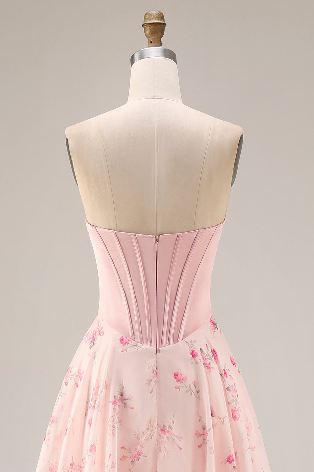 Pink and Red Floral Sweetheart A Line Long Corset Prom Dress with Bow