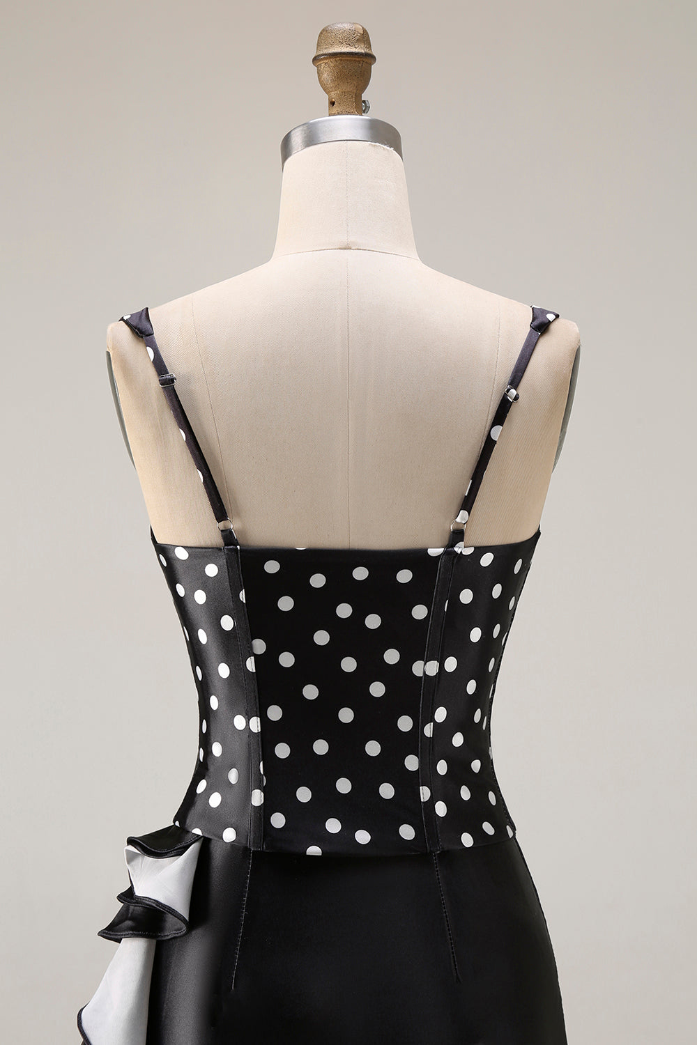 Black and White Polka Dots Mermaid Asymmetrical Corset Prom Dress with Ruffles