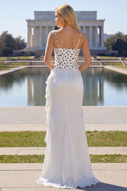 Black and White Polka Dots Mermaid Asymmetrical Corset Prom Dress with Ruffles