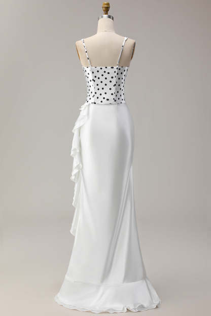 Black and White Polka Dots Ruffled Mermaid Asymmetrical Corset Prom Dress