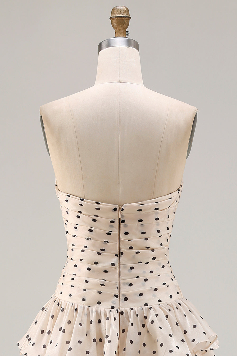 A Line Apricot Black Dot Tiered Ruffled Long Prom Dress with Slit