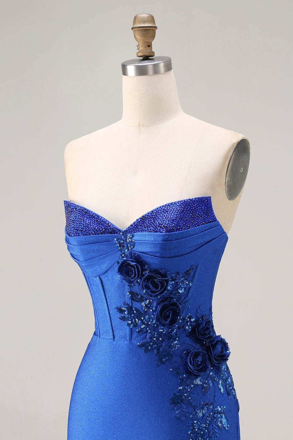 Sparkly Royal Blue Beaded Mermaid Long Corset Prom Dress with Appliques