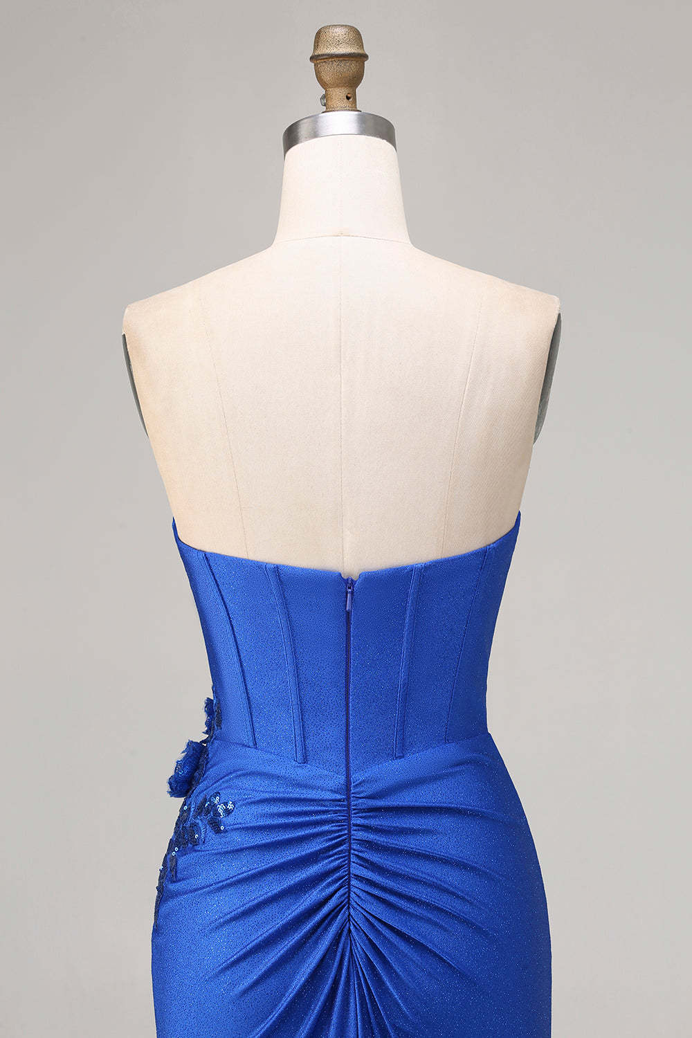 Sparkly Royal Blue Beaded Mermaid Long Corset Prom Dress with Appliques