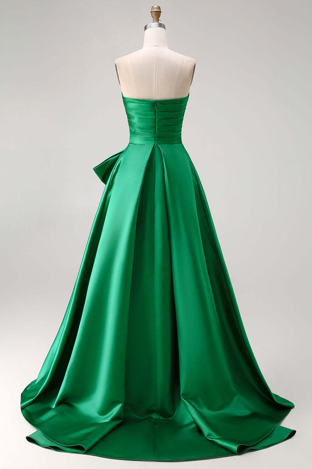 Dark Green A Line Ruched Strapless Long Prom Dress with Detachable Cape