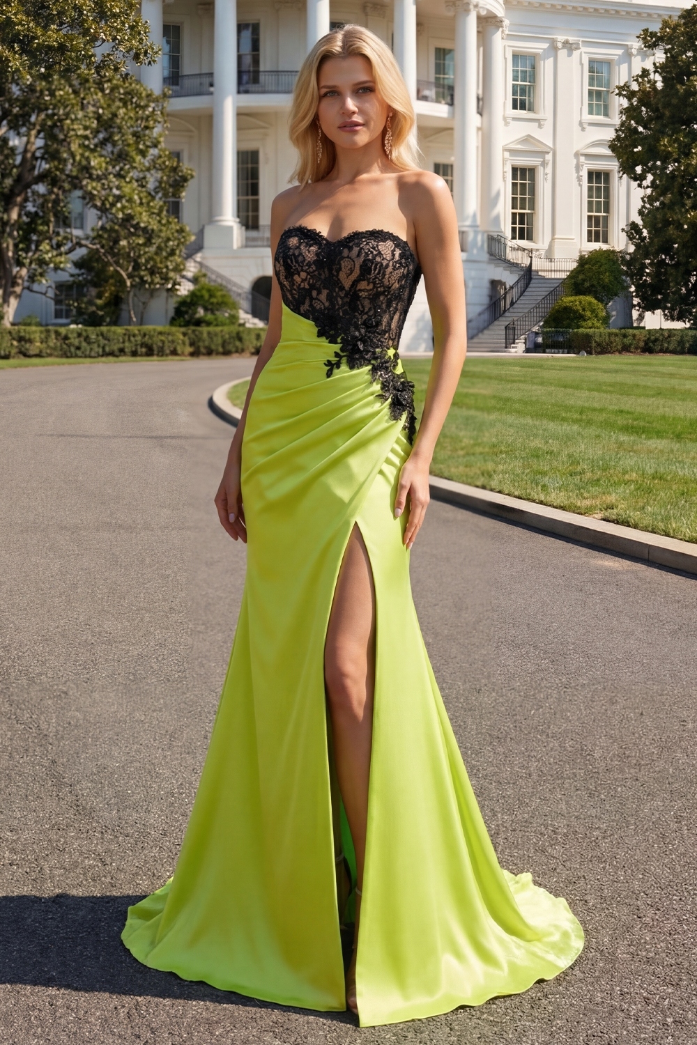 Black and Green Mermaid Ruched Maxi Corset Prom Dress with Slit