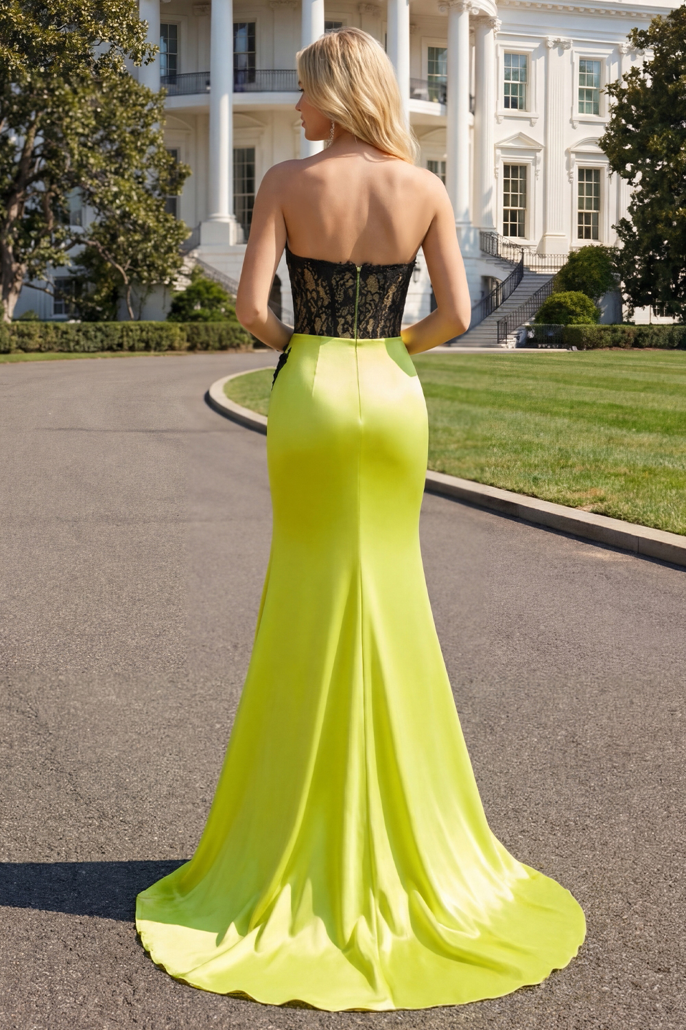 Black and Green Mermaid Ruched Maxi Corset Prom Dress with Slit