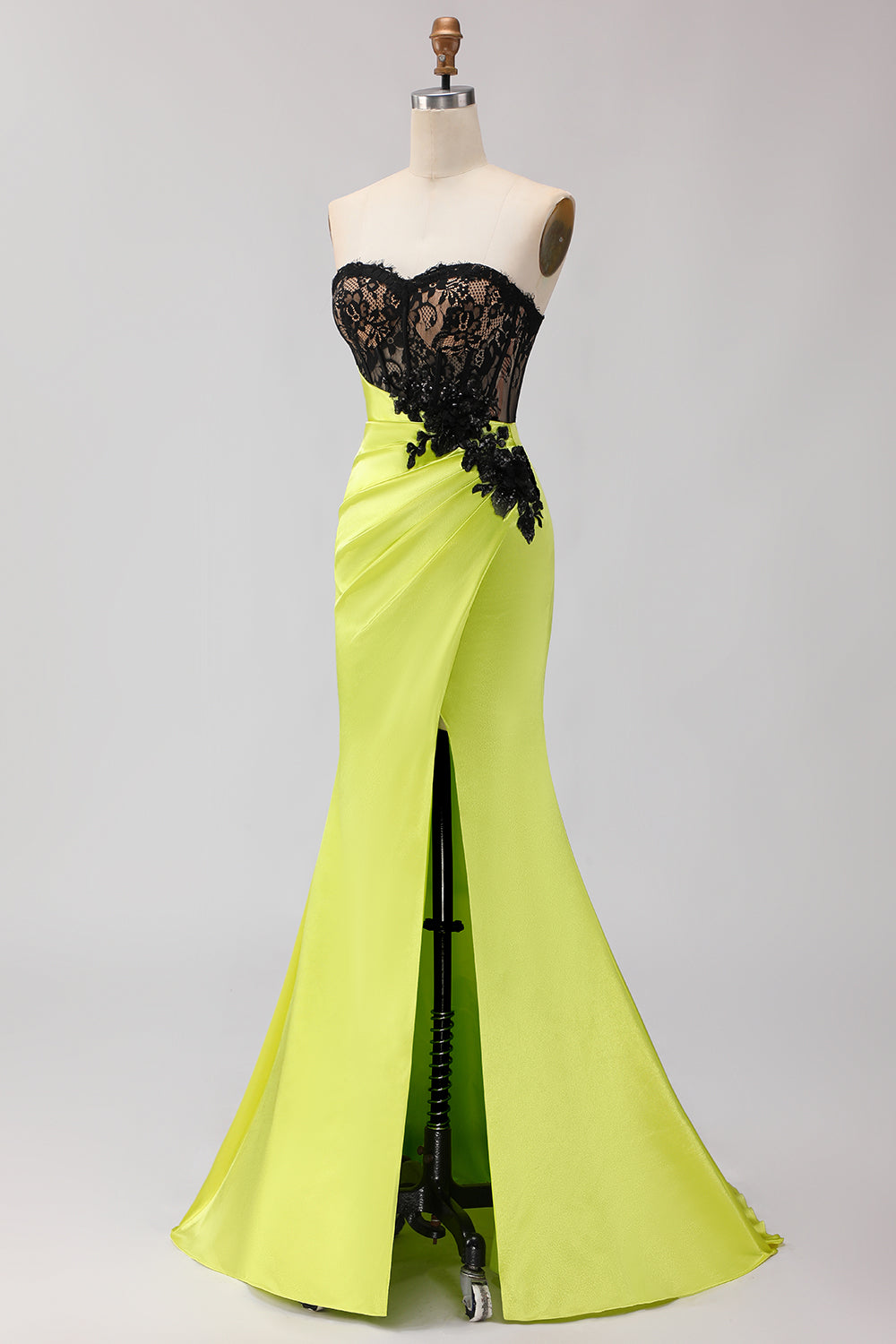 Black and Green Mermaid Ruched Maxi Corset Prom Dress with Slit