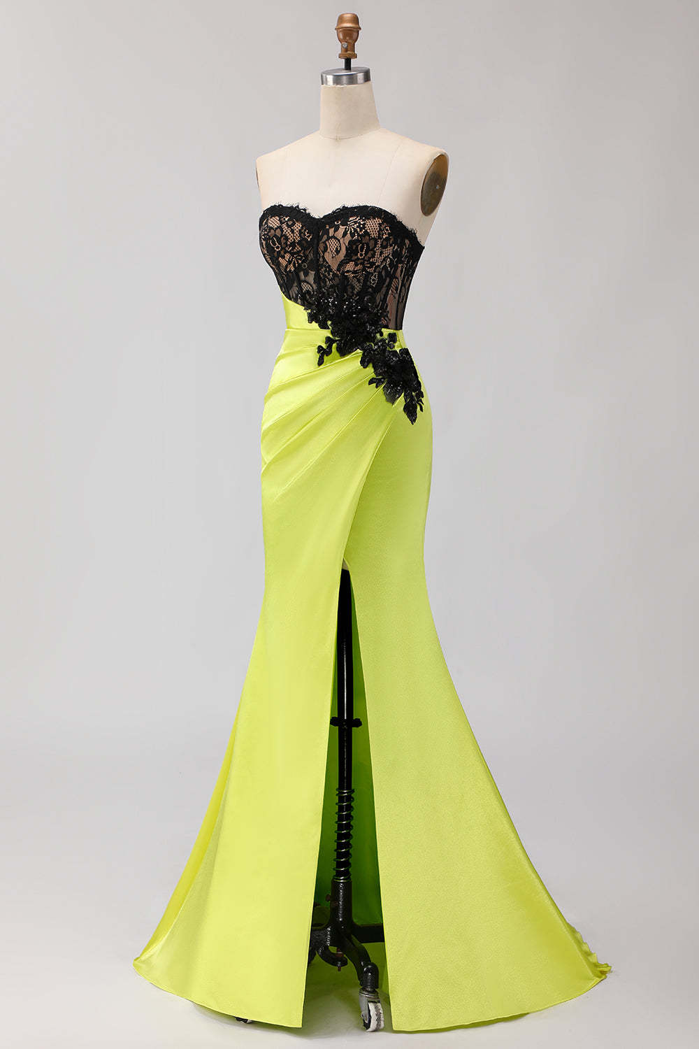 Black and Green Mermaid Ruched Maxi Corset Prom Dress with Slit