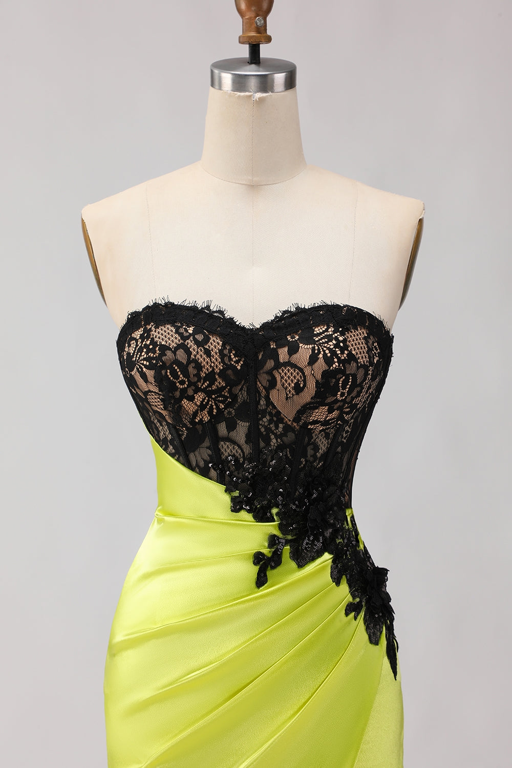 Black and Green Mermaid Ruched Maxi Corset Prom Dress with Slit