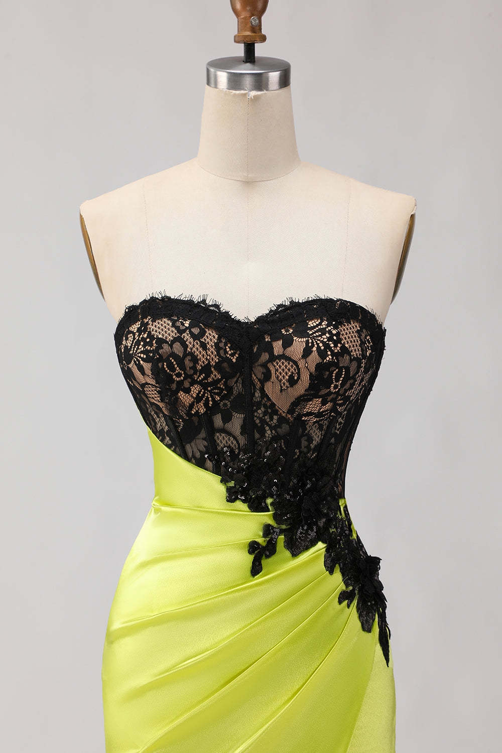 Black and Green Mermaid Ruched Maxi Corset Prom Dress with Slit