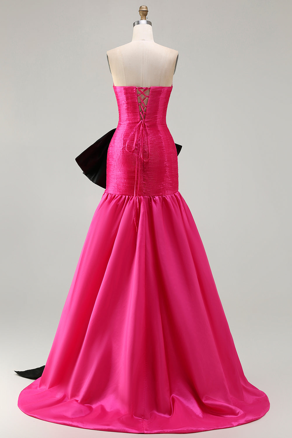 Fuchsia Mermaid Strapless Long Lace up Back Prom Dress with Bow