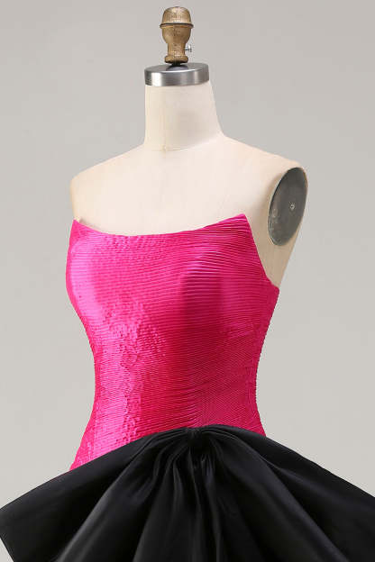 Fuchsia Mermaid Strapless Long Lace up Back Prom Dress with Bow