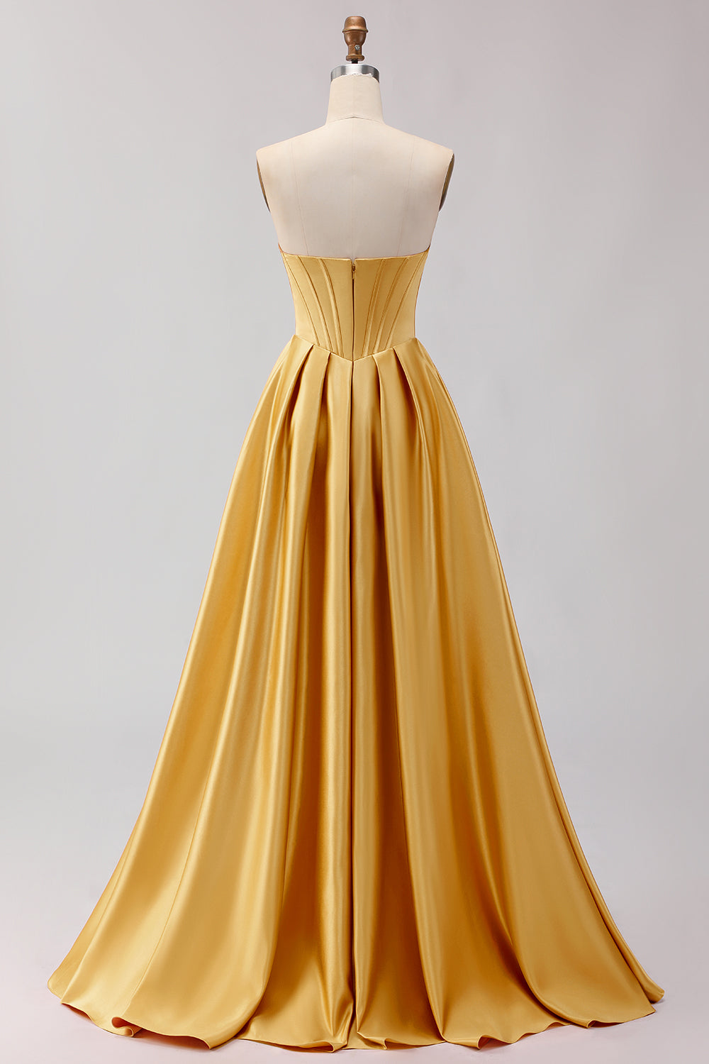 Golden A Line Sweetheart Maxi Corset Prom Dress with Slit