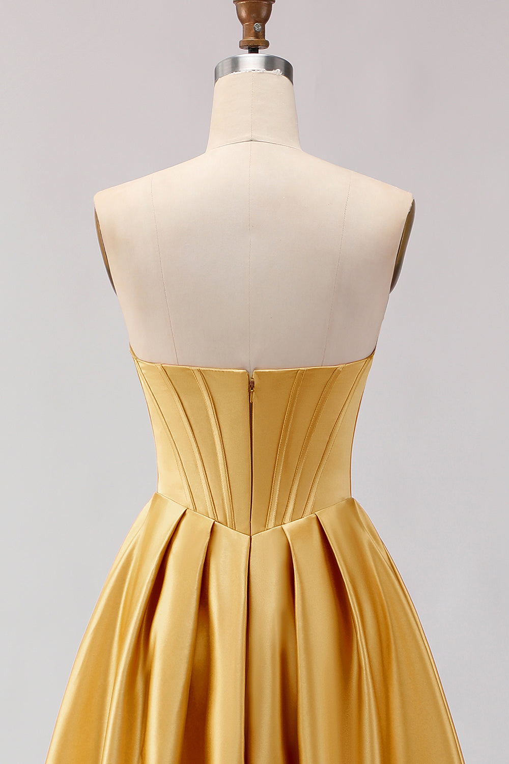 Golden A Line Sweetheart Maxi Corset Prom Dress with Slit