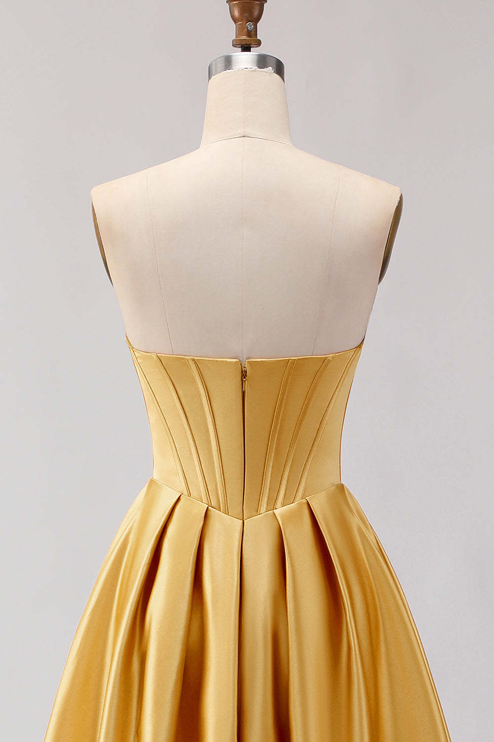 Golden A Line Sweetheart Maxi Corset Prom Dress with Slit