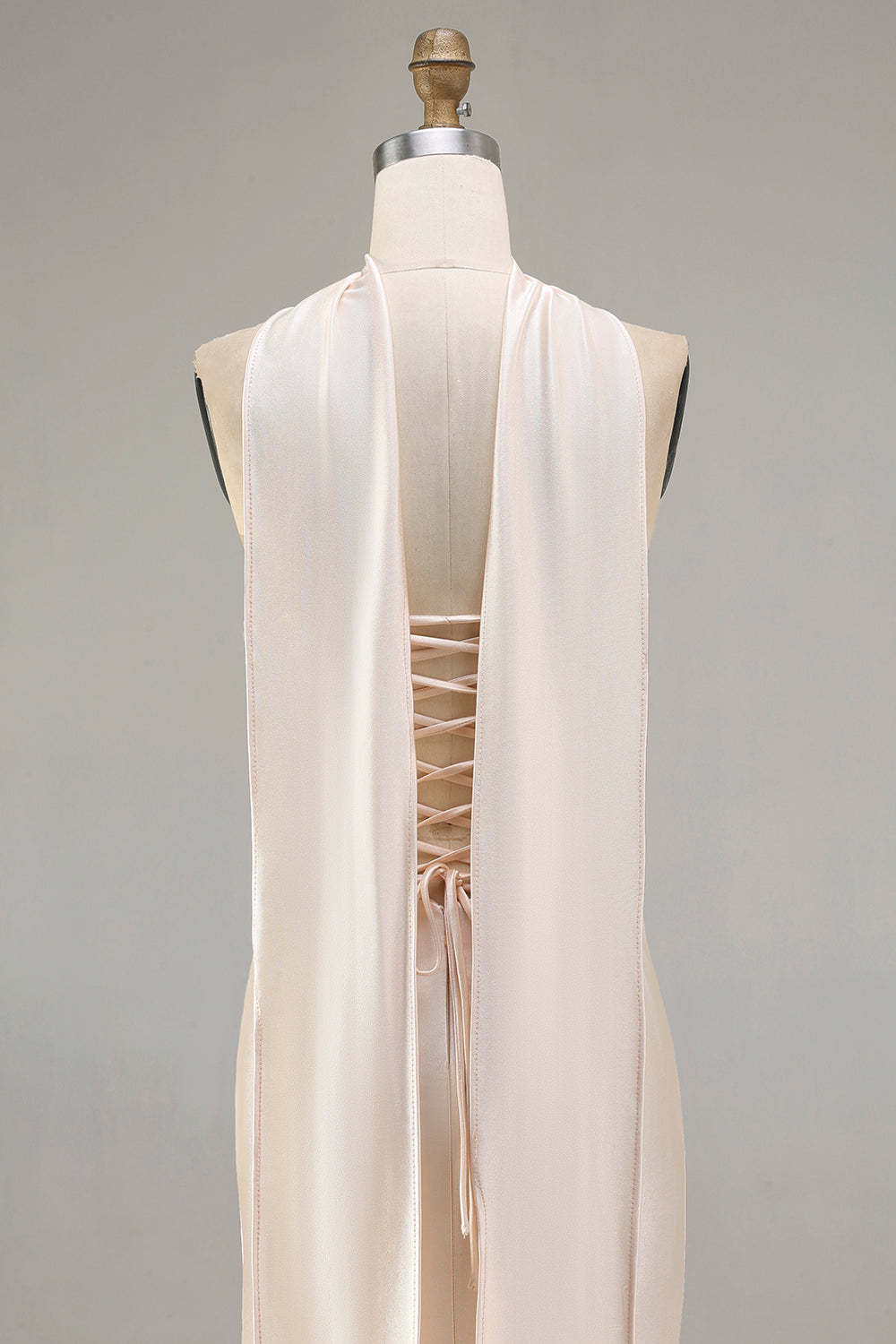 Sparkly Champagne Neck Scarf Mermaid Long Prom Dress with Beading