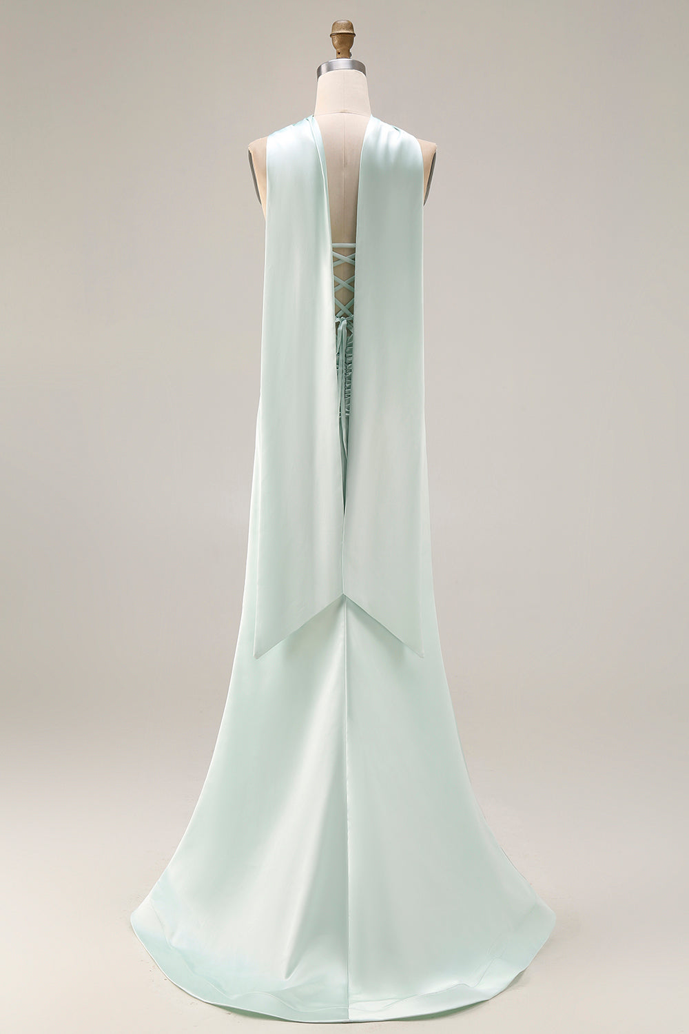 Light Green Neck Scarf Mermaid Corset Long Prom Dress with Slit