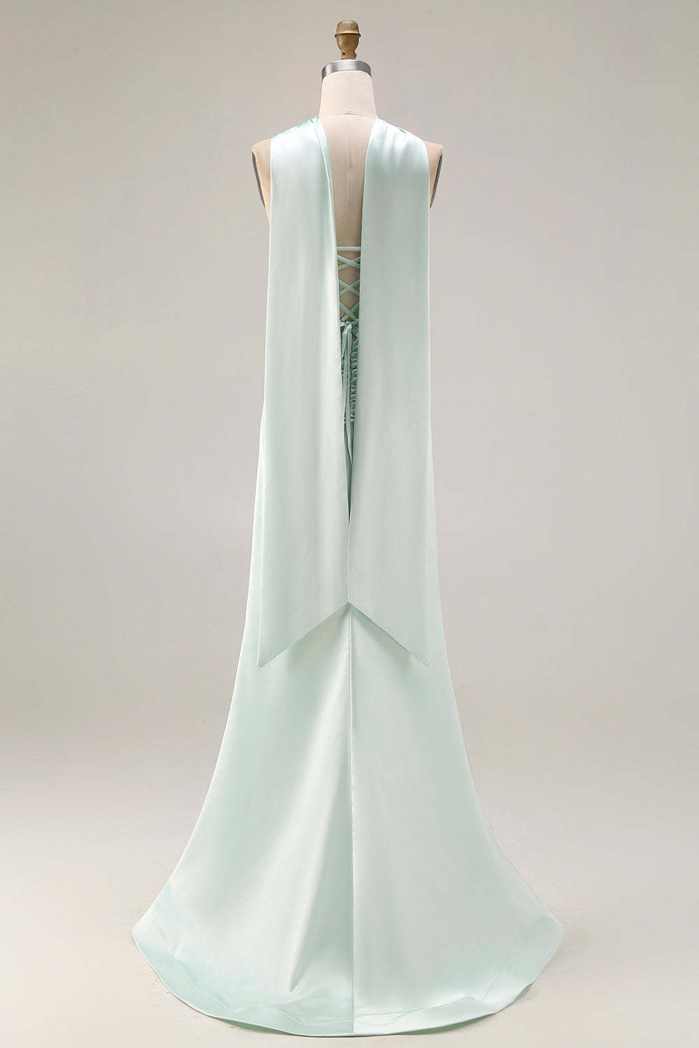 Light Green Neck Scarf Mermaid Corset Long Prom Dress with Slit