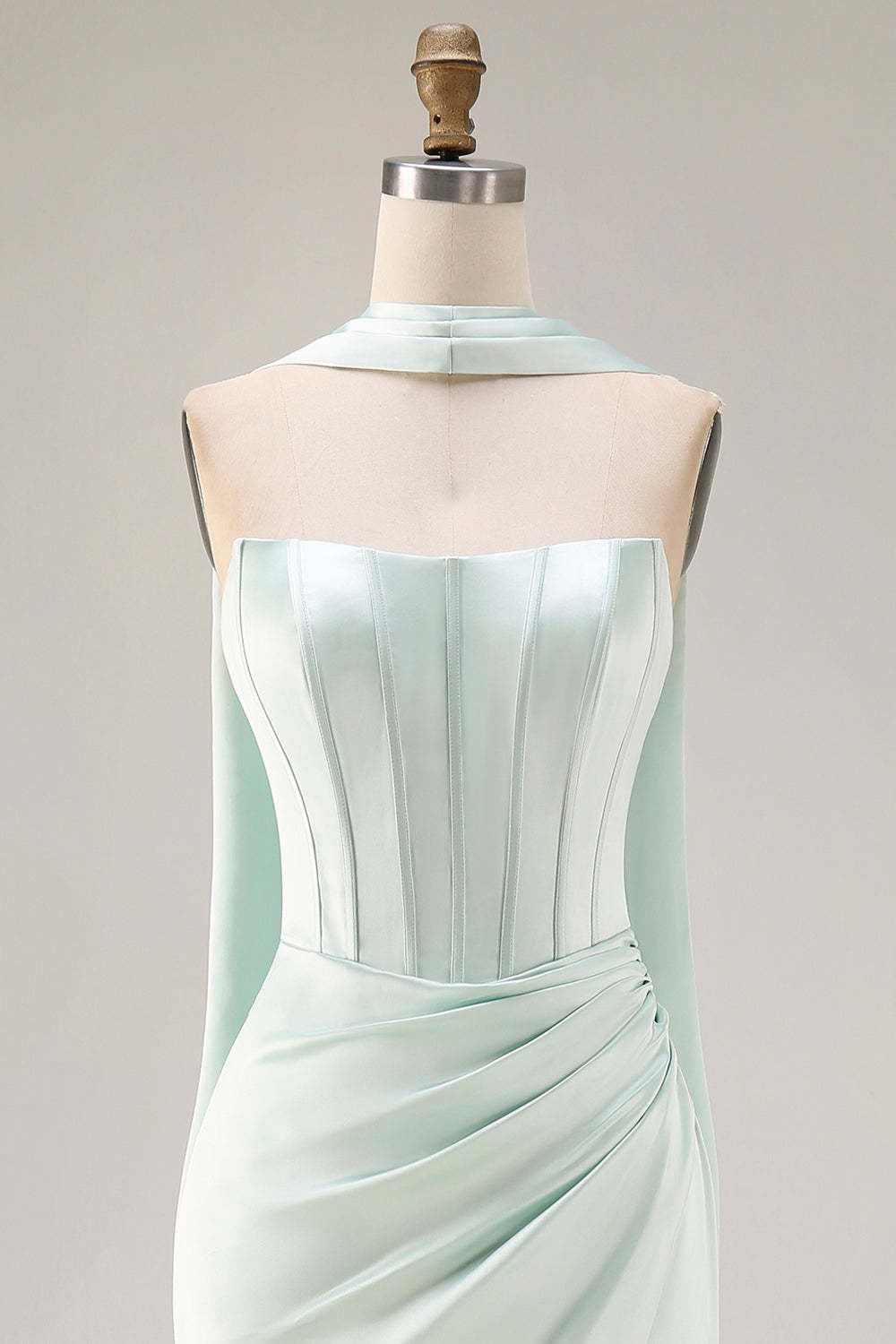 Light Green Neck Scarf Mermaid Corset Long Prom Dress with Slit