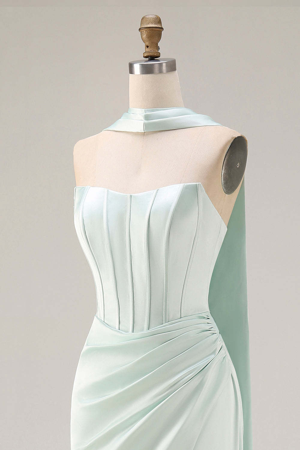 Light Green Neck Scarf Mermaid Corset Long Prom Dress with Slit