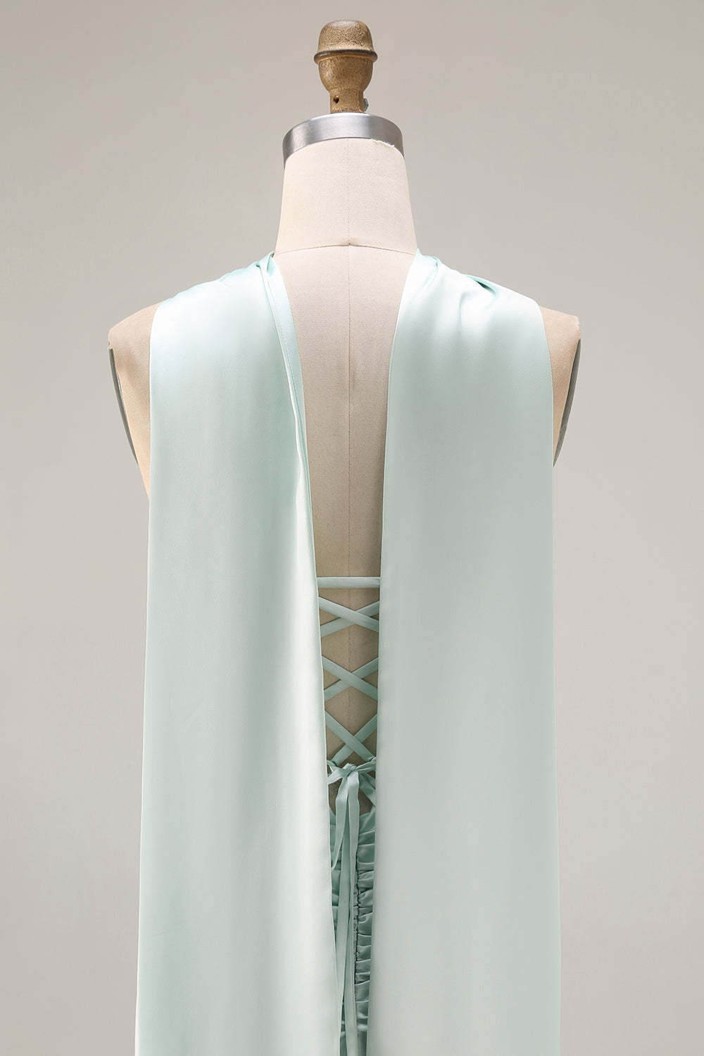 Light Green Neck Scarf Mermaid Corset Long Prom Dress with Slit